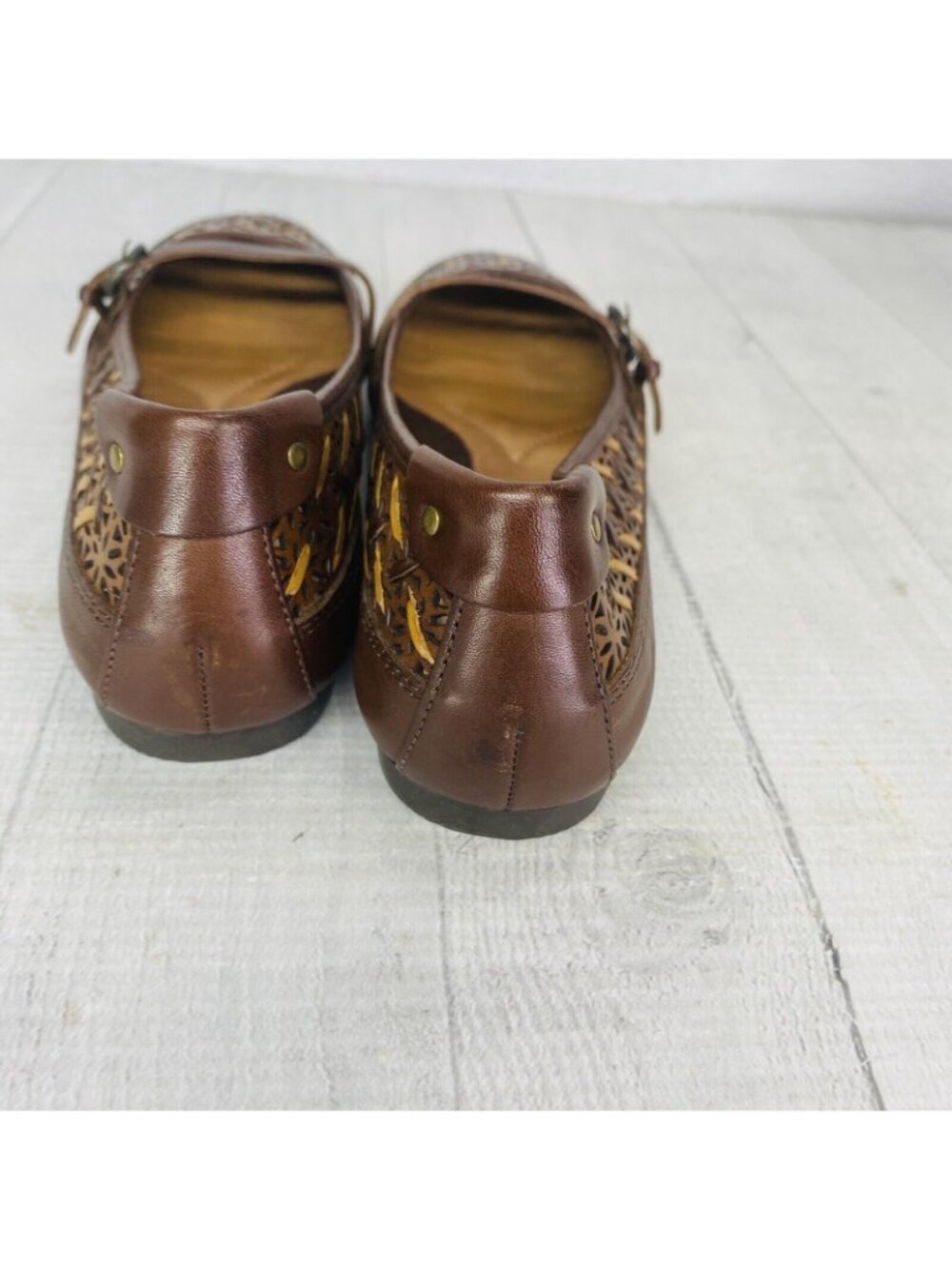 Nurture JILL Brown Woven Leather Closed Toe Buckle Mary Jane Flat Shoes Sz 7.5 M - Picture 6 of 14